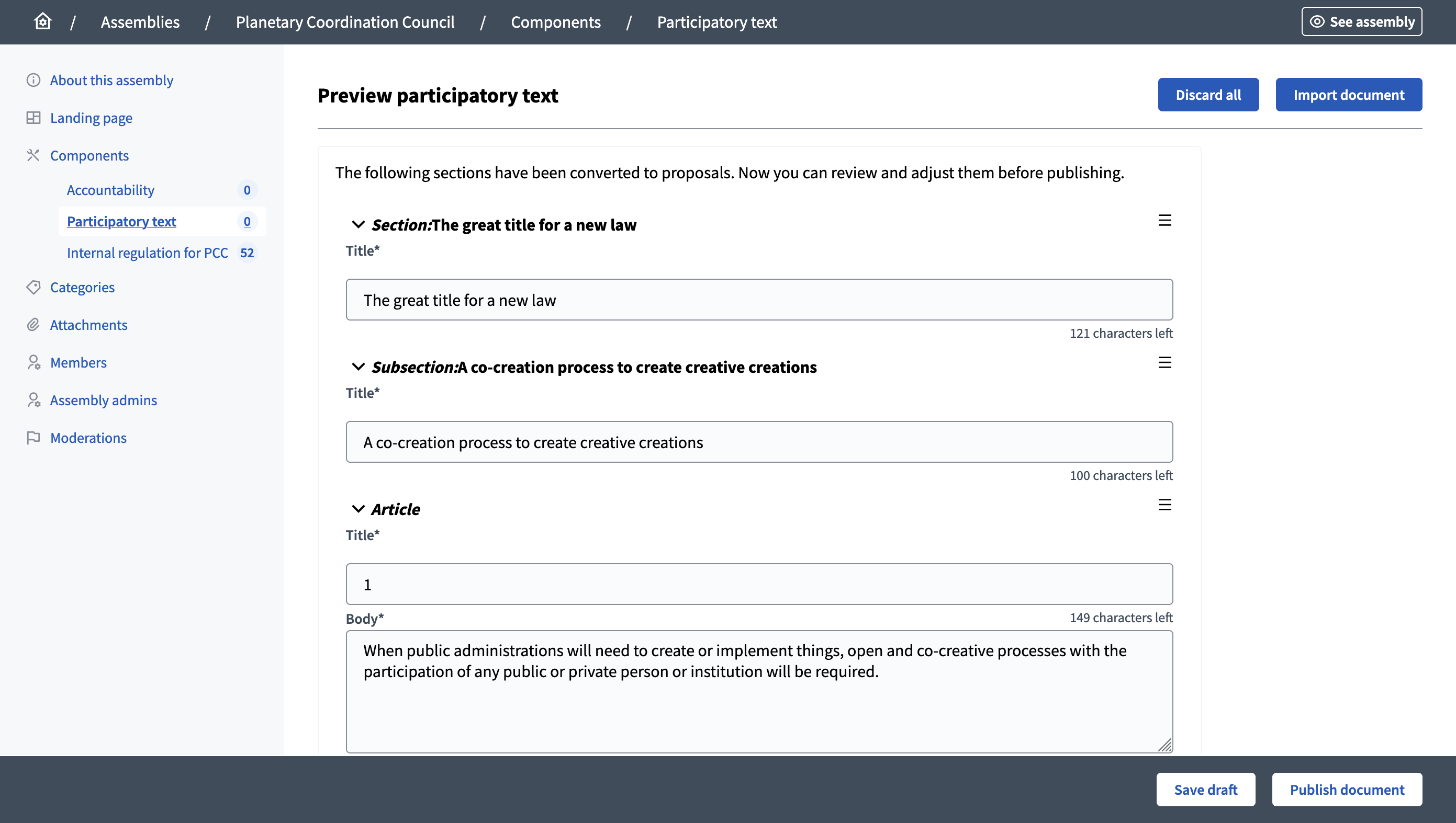 Preview participatory text