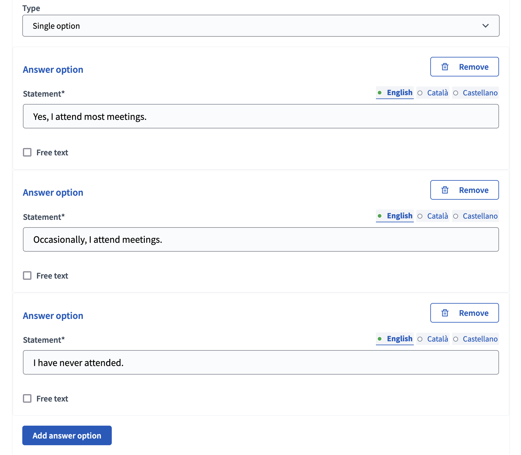 Tipo de opción única - backend